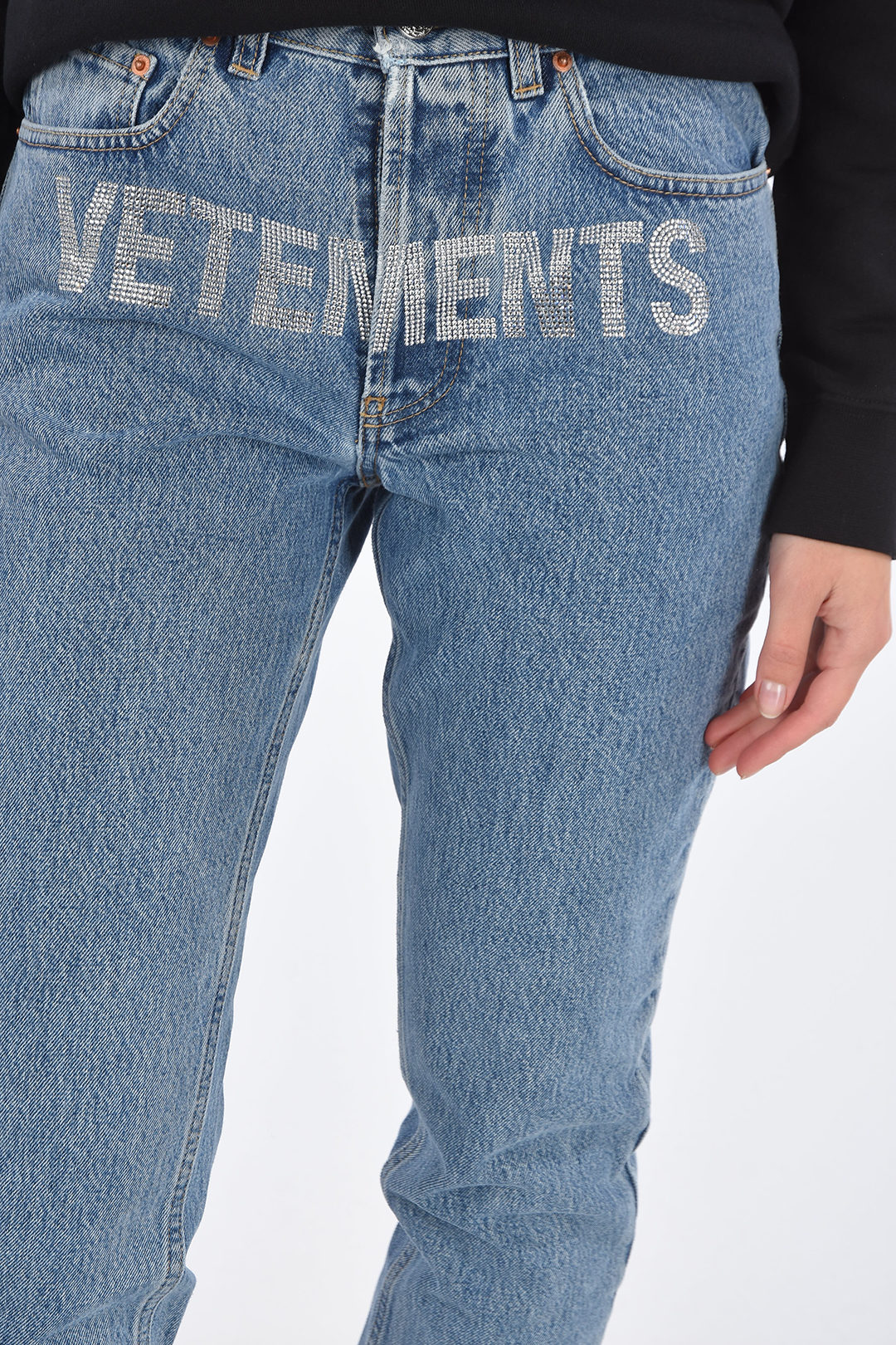 Vetements fit jeans with rhinestone embellished detail women - Glamood Outlet