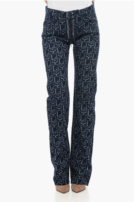 Shop Ludovic De Saint Sernin Straight Fit Monogram Denims With Lace-up Detail 23cm