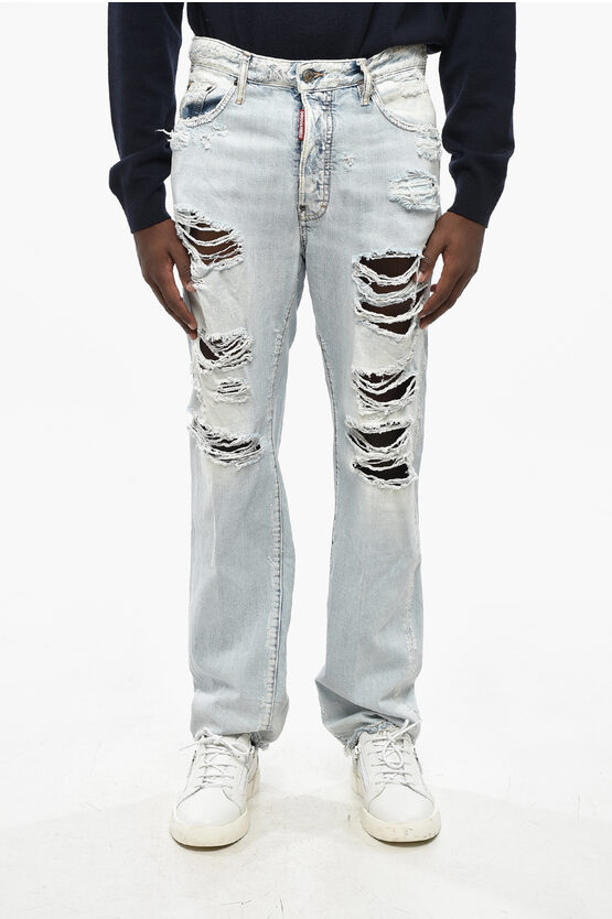 Dsquared2 Straight Leg 642 Destroyed Jeans 19cm In Blue