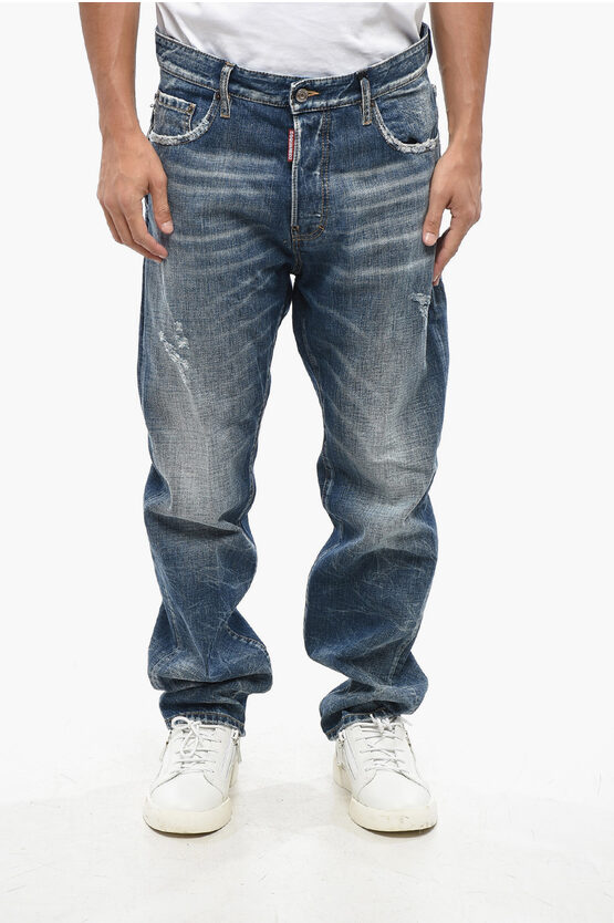 Dsquared2 Straight Leg 642 Jeans With Overlay Design 20cm In Blue