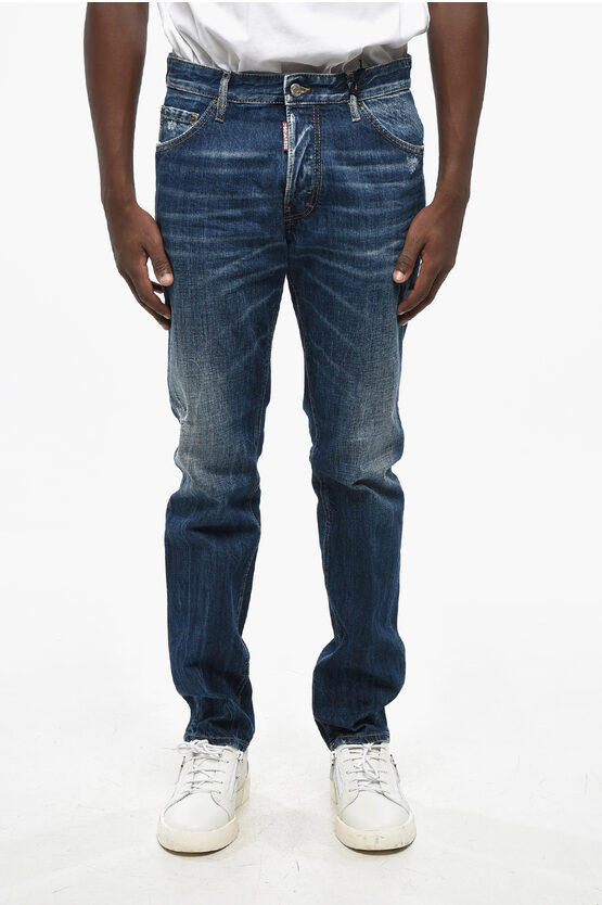 Dsquared2 Straight Leg Cool Guy Jeans With Leather Patch 16cm In Blue