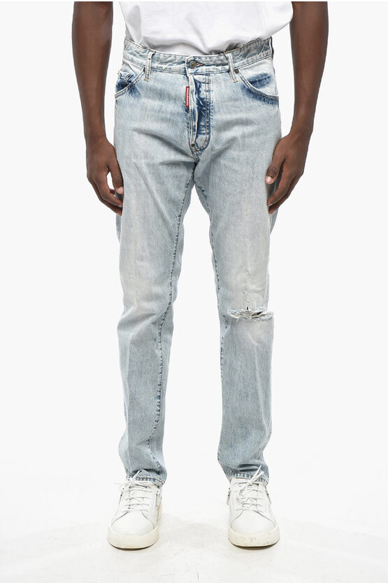 Dsquared2 Straight Leg Cool Guy Jeans With Mirrored Leather Patch 16cm In Gray