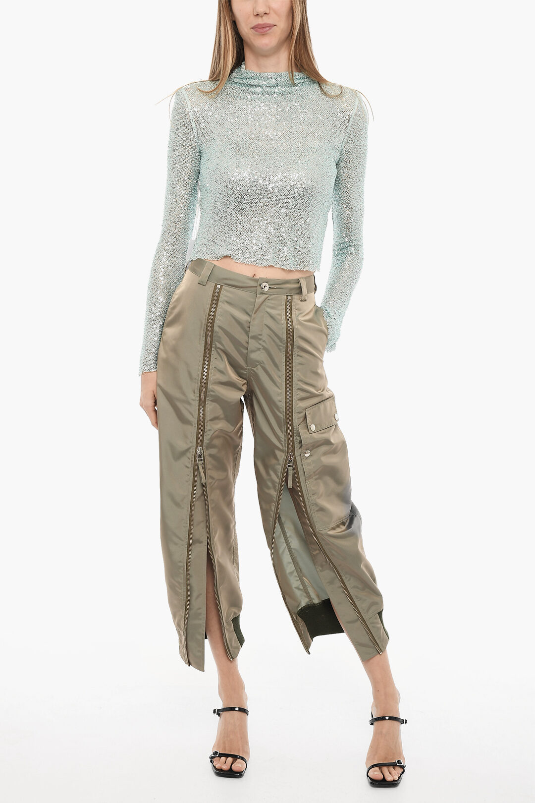 専用　glamb Cropped Work Pants L Vaquera Straight Leg Cropped Pants with Zip Details women