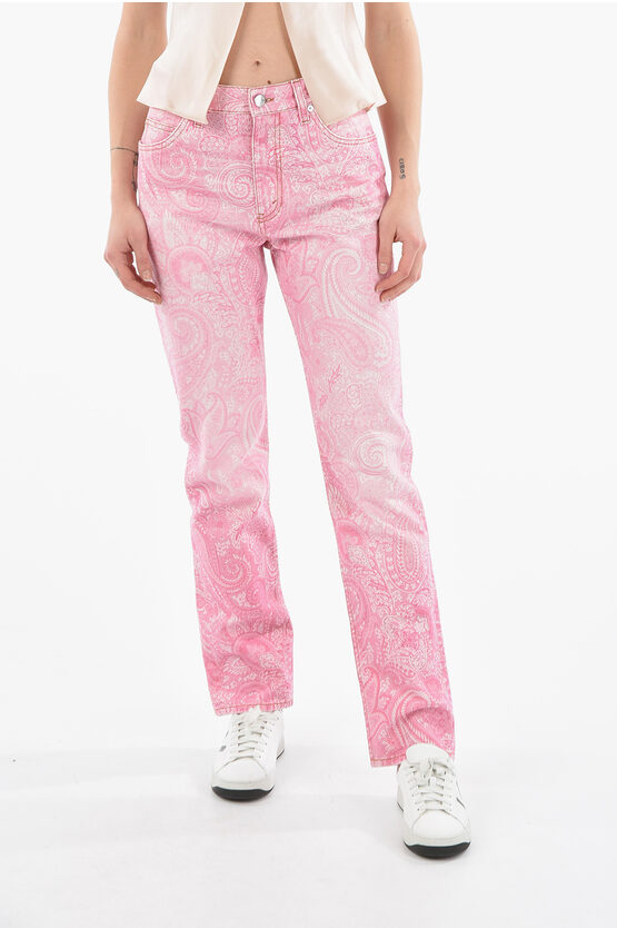 Etro Straight-leg Denims With Iconic Paisley Motif 18cm In Pink