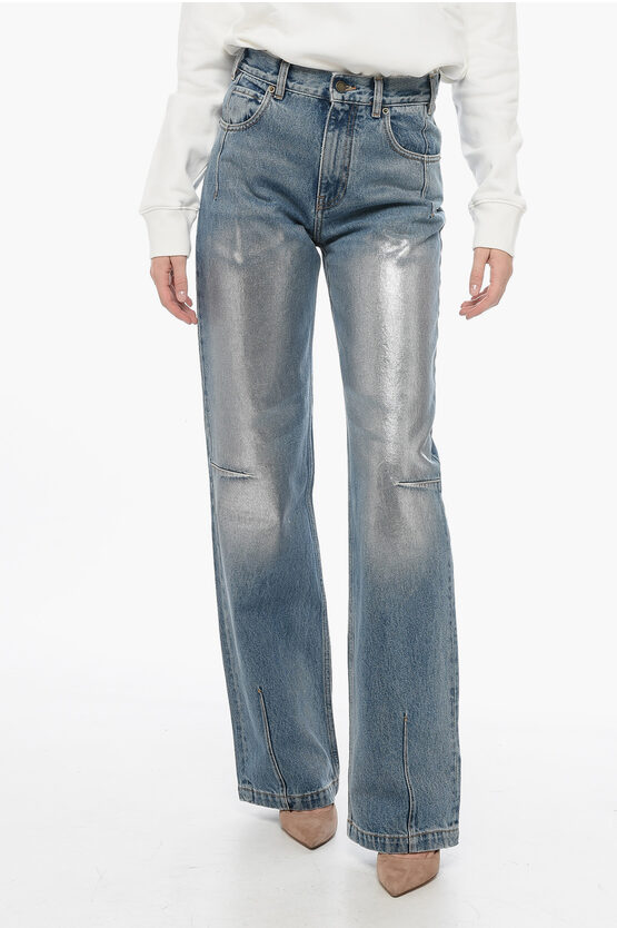 Shop Darkpark Straight Leg Denims With Silver-tone Spray Detail 23cm