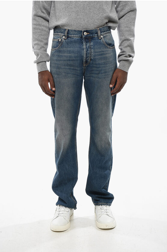 Alexander Mcqueen Straight Leg Jeans With Back Printed Pocket 21cm In Gray