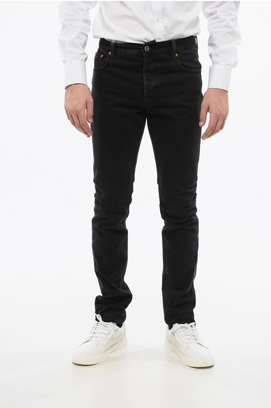 Gucci Straight Leg Jeans With Patent Leather Logo Patch 17cm In Black