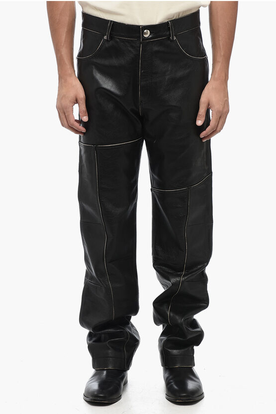 Shop Andersson Bell Straight Leg Leather Dreszen Pants With Belt Loops