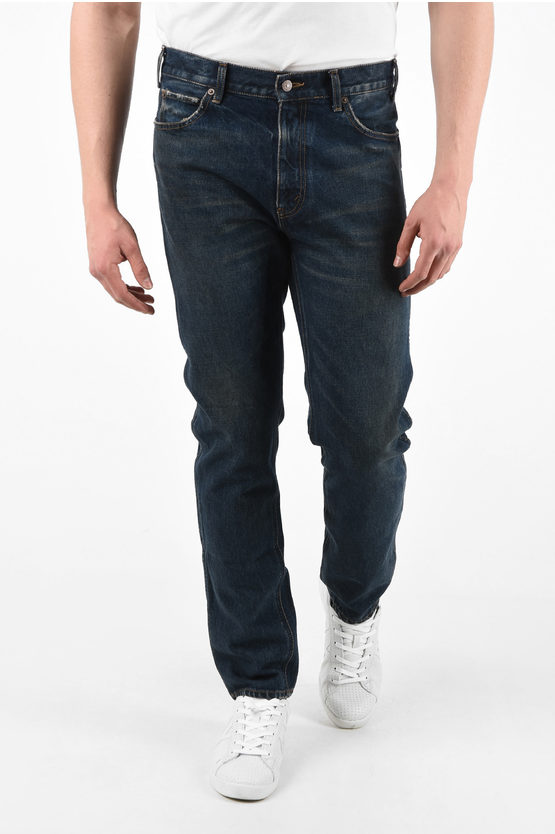 Celine Straight Leg Trousers Contrast Stitching In Blue