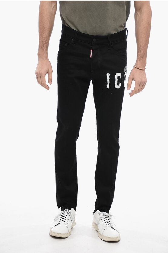 Dsquared2 Straight-leg Skater Denims With Logo Print 15cm In Black