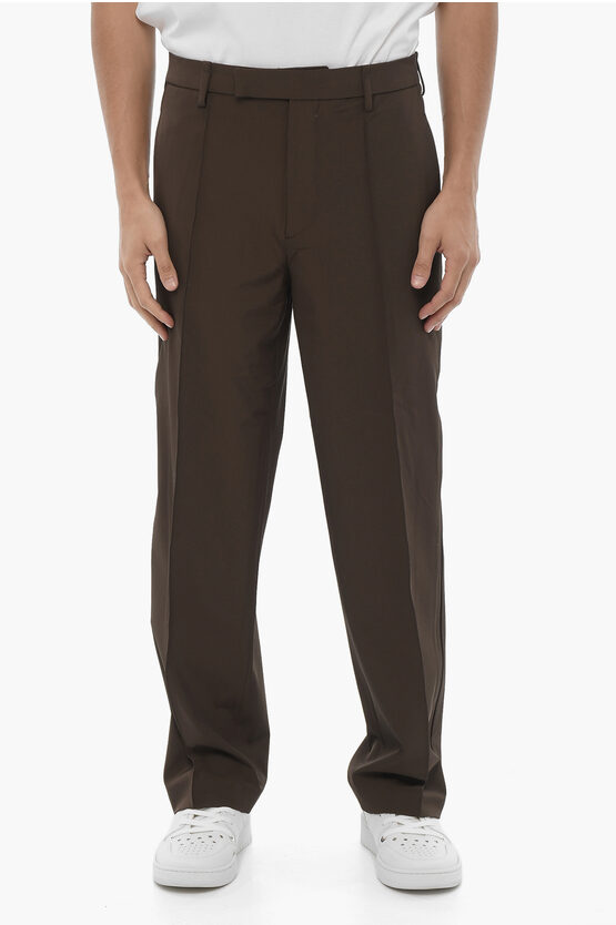 Neil Barrett Straight Leg Slim Fit Pintuck Pants In Brown