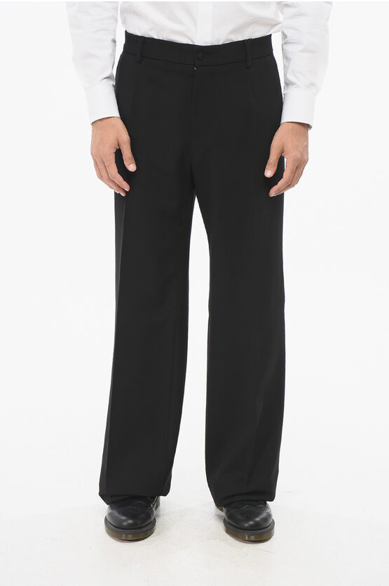 Dolce & Gabbana Straight Leg Virgin Wool Pants With Belt Loops In Black