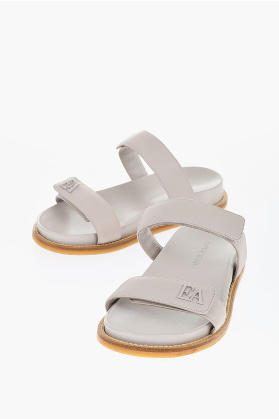 Armani Collezioni Strap Closure Leather Sandals In Gray
