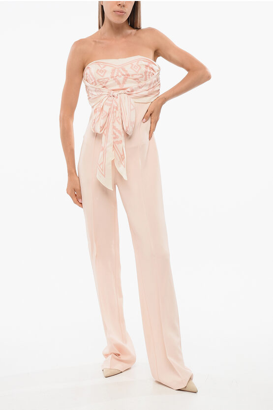 Elisabetta Franchi Strapless Jumpsuit With Foulard Detail In Neutral
