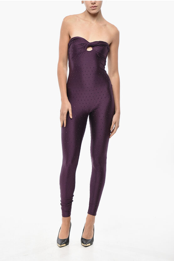 The Andamane Strapless Jumpsuit With Rhinestones In Purple