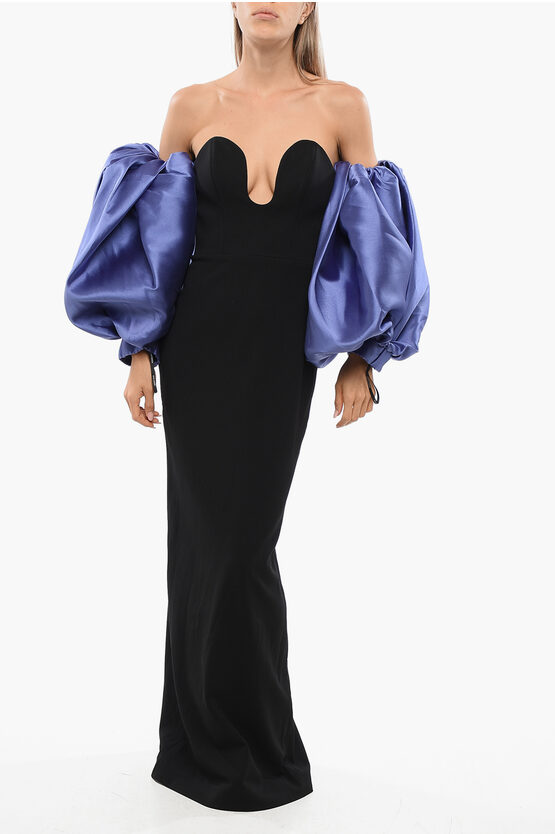 Solace London Strapless Karina Maxi Dress With Removable Puff Sleeve In Black