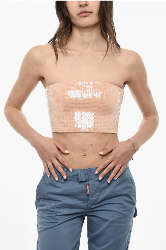DSQUARED2 STRAPLESS SEQUINED CROPPED TOP
