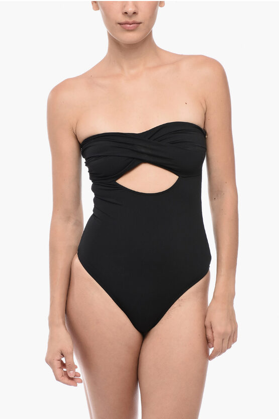 Shop Allsaints Strapless Tatum One-piece Swimsuit With Cut-out Detail