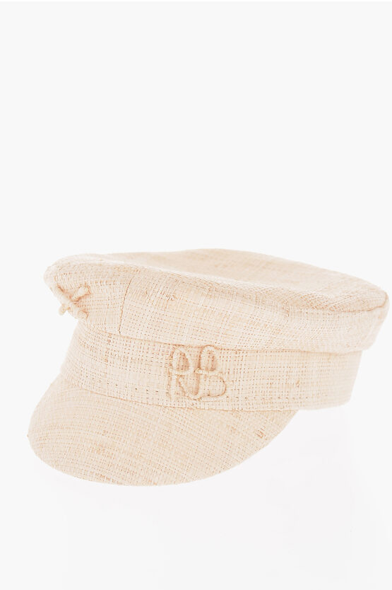 Ruslan Baginskiy Straw Baker Boy Hat With Monogram Embroidery In Neutral
