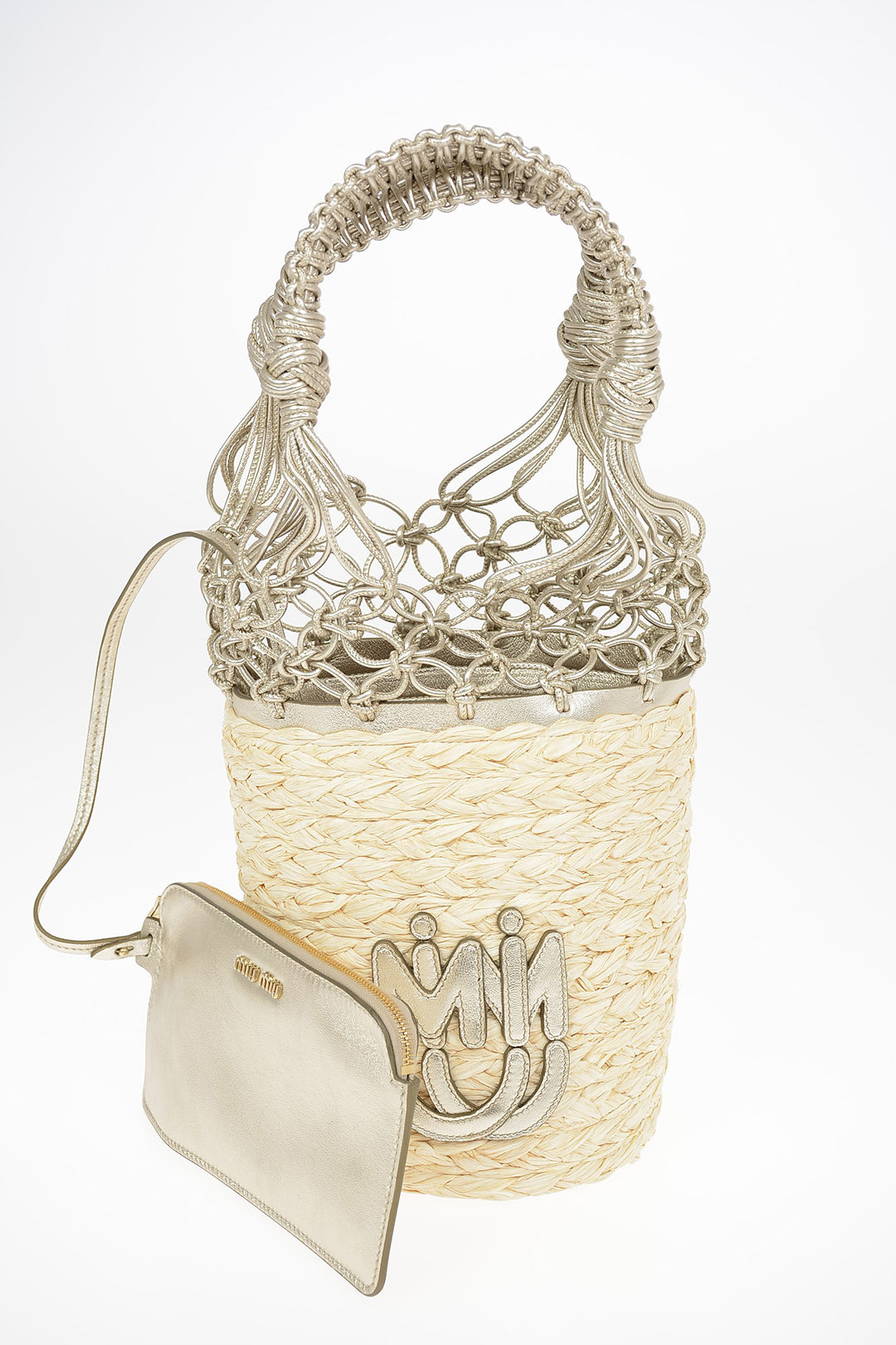 Straw Bucket Bag With Braided Leather Handles