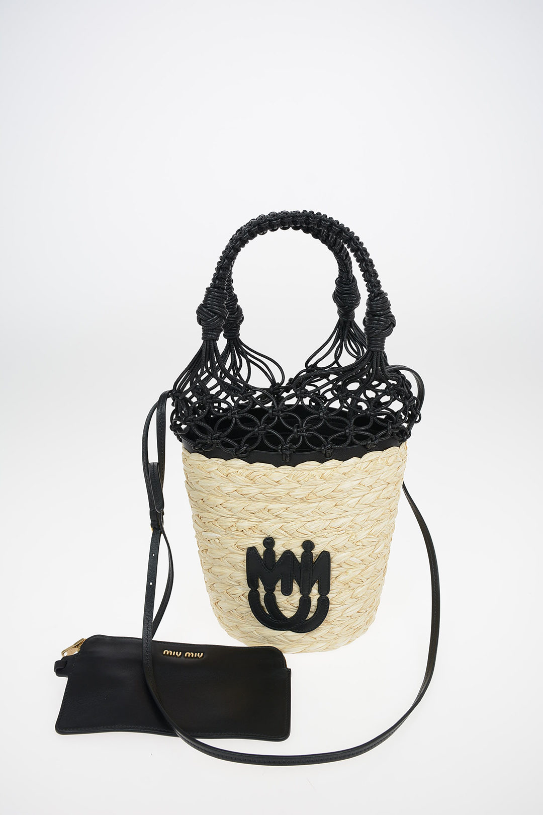 Straw Bucket Bag With Braided Leather Handles