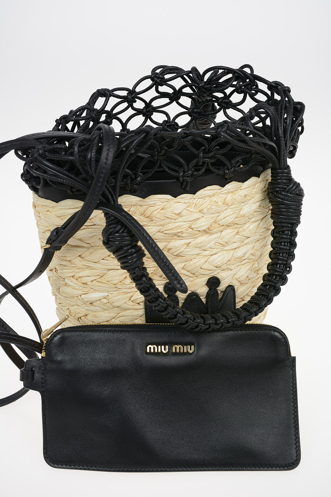 Miu Miu Straw Bucket Bag With Braided Leather Handles women 