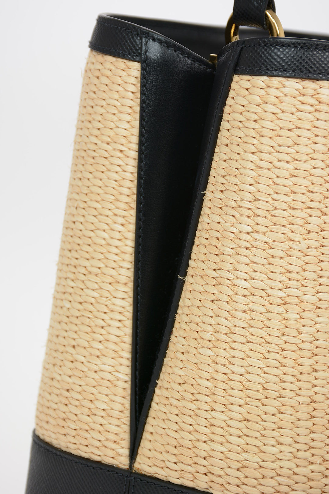 Prada Straw Bucket Bag with Saffiano Leather Trimmings women - Glamood ...