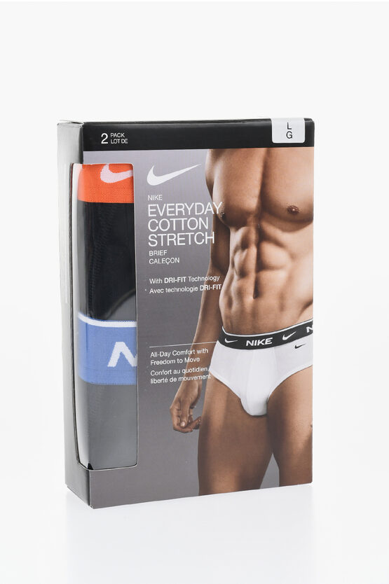 Nike Stretch Cotton 2 Pairs Brief Set With Monogram In White