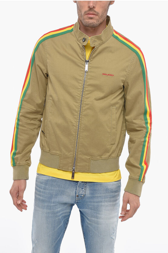 Shop Dsquared2 Stretch Cotton Bomber Jacket With Contrasting Three-tone Ban