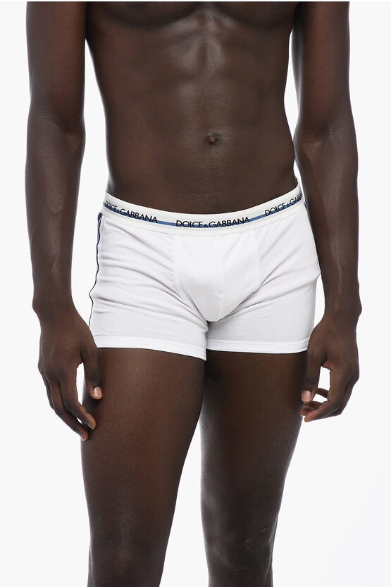 Shop Dolce & Gabbana Stretch Cotton Boxer With Logoed Side Band