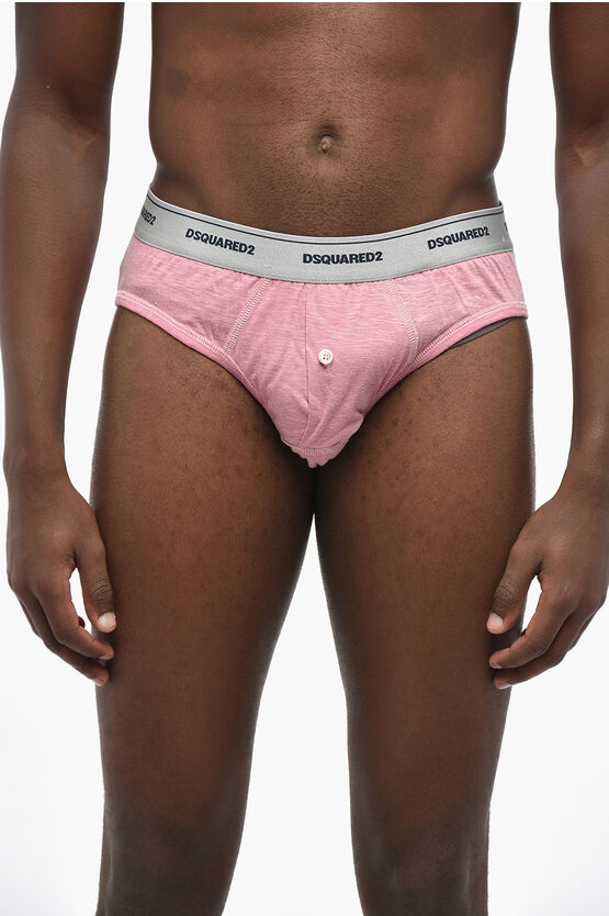 Dsquared2 Stretch Cotton Brief With Button In Pink