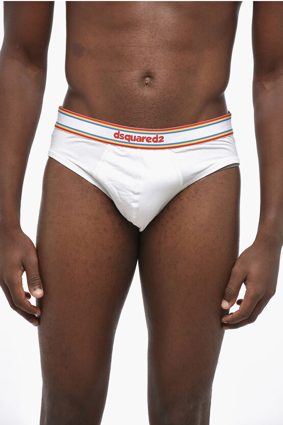 Dsquared2 Stretch Cotton Brief With Contrasting Logoed Band In White