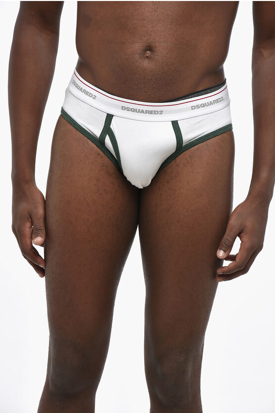 Dsquared2 Stretch Cotton Brief With Contrasting Print In White