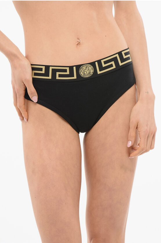 Versace Stretch Cotton Briefs With Logoed Elastic Band
