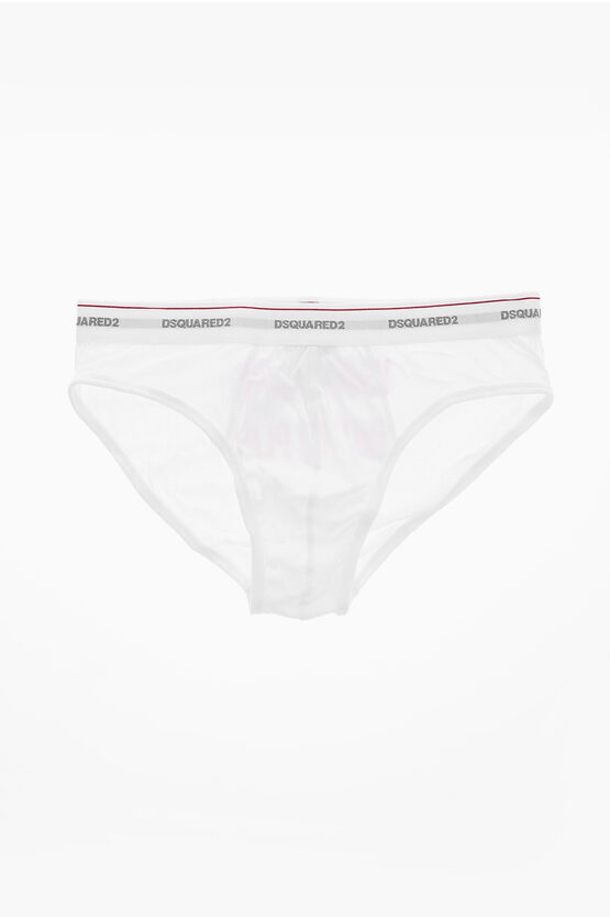 Dsquared2 Stretch Cotton Briefs With Logoed Waistband In White