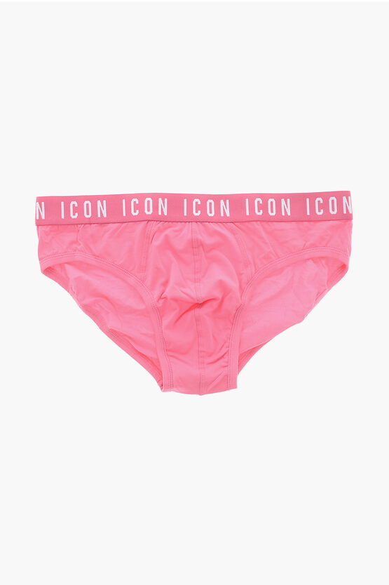Dsquared2 Stretch Cotton Briefs With Logoed Waistband In Pink