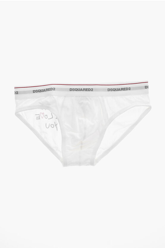 Dsquared2 Stretch Cotton Briefs With Logoed Waistband In White