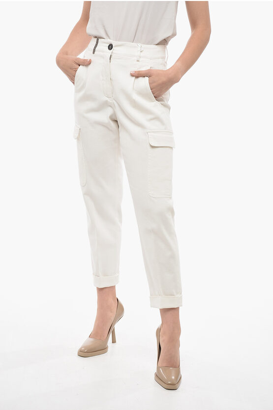Shop Peserico Stretch Cotton Cargo Pants With Cuffs