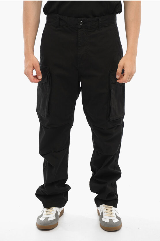Woolrich Stretch Cotton Cargo Trousers In Black