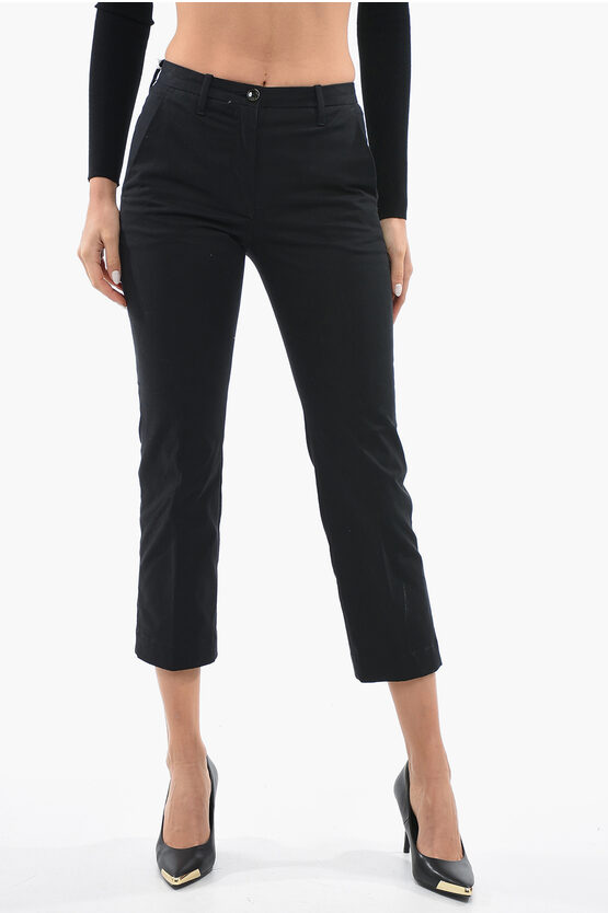 Nine In The Morning Stretch Cotton Chino Trousers With Belt Loops In Black