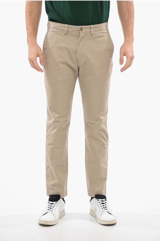 Polo Ralph Lauren Stretch Cotton Chinos Trousers With Belt Loops In Grey