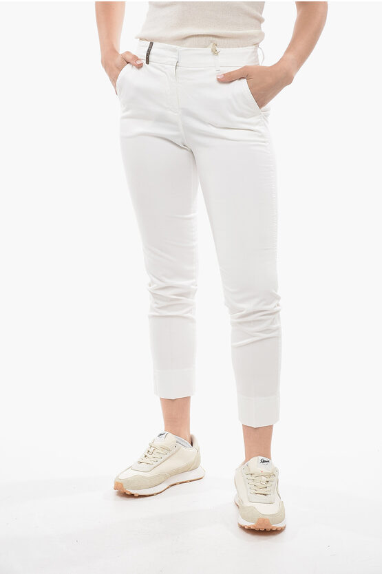 Shop Peserico Stretch Cotton Chinos Pants With Belt Loops