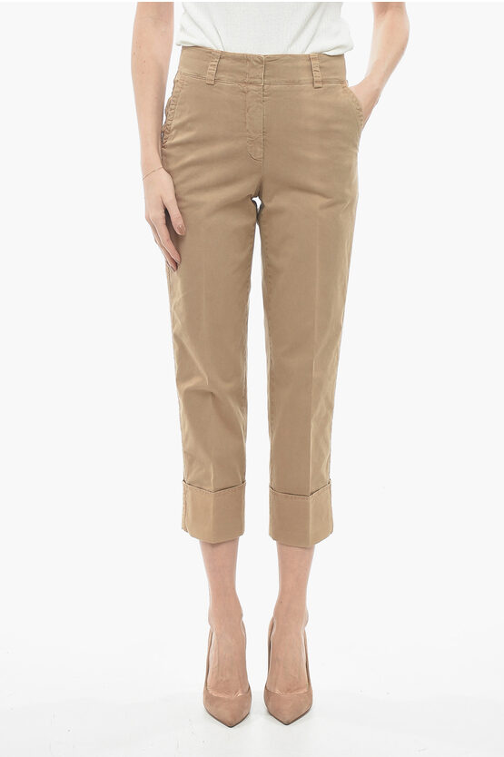 Peserico Stretch Cotton Chinos Pants With Cuffs In Brown