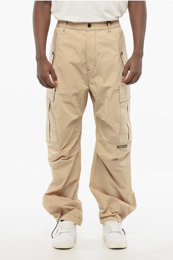 DSQUARED2 STRETCH COTTON CONTRAST CARGO PANTS WITH VISIBLE STITCHINGS