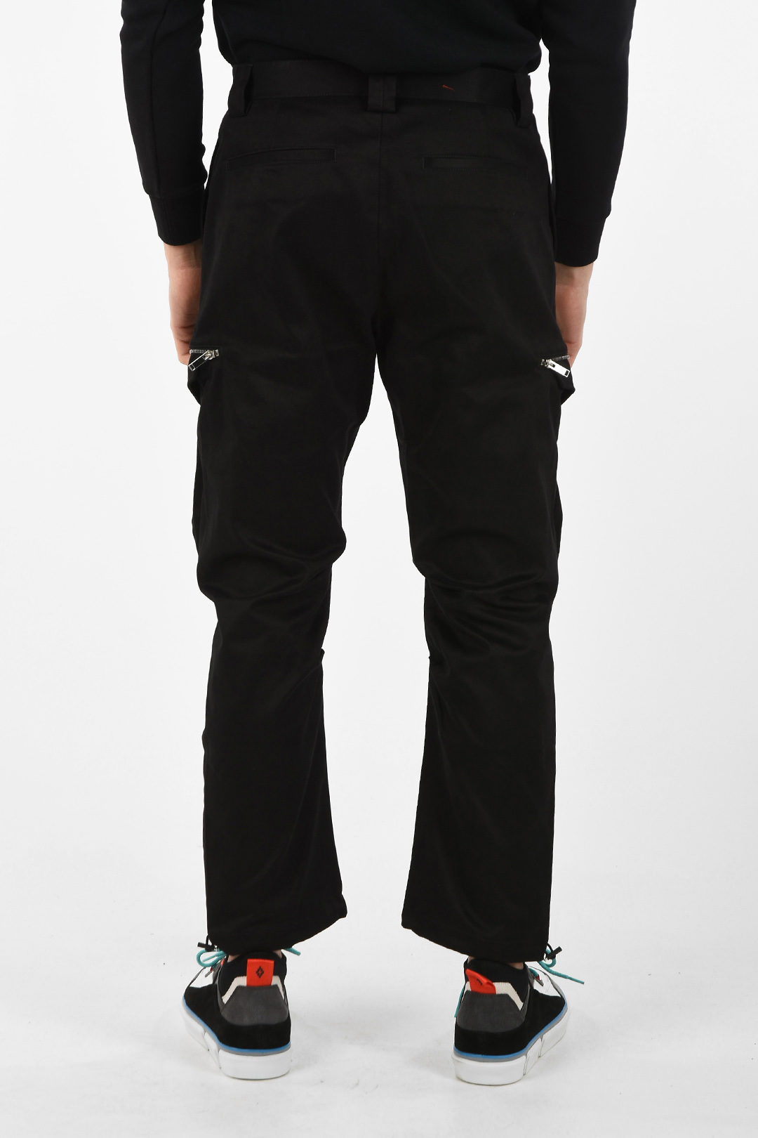Womens Clothing Trousers Marcelo Burlon Printed Stretch-cotton Twill Cargo Pants in Black Slacks and Chinos Cargo trousers 