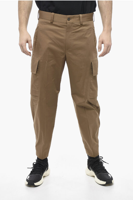 Neil Barrett Stretch Cotton Fireman Loose Fit Cargo Trousers In Brown
