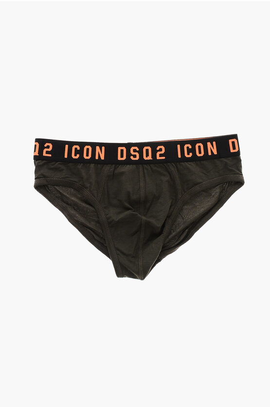 Dsquared2 Stretch Cotton Icon Briefs With Logoed Waistband In Brown
