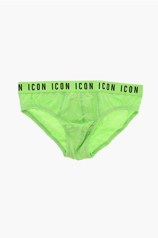 Dsquared2 Stretch Cotton Icon Briefs With Logoed Waistband In Green
