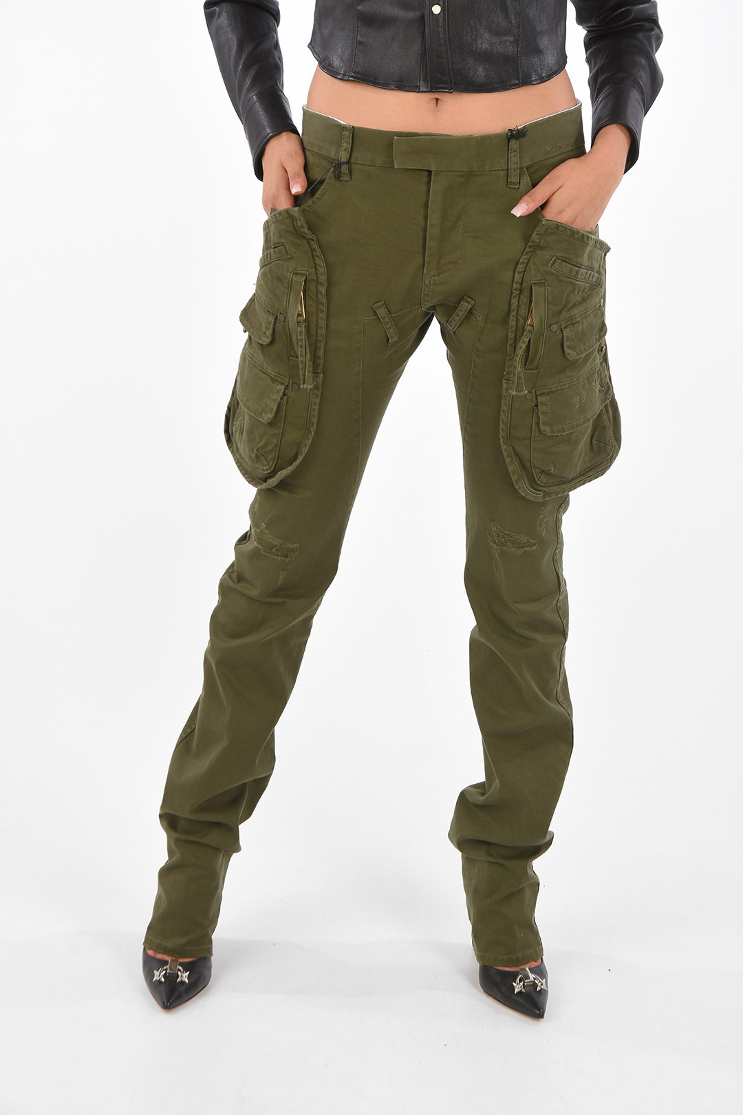 Low-waist cotton cargo pants with strap - Pants - BSK Teen | Bershka