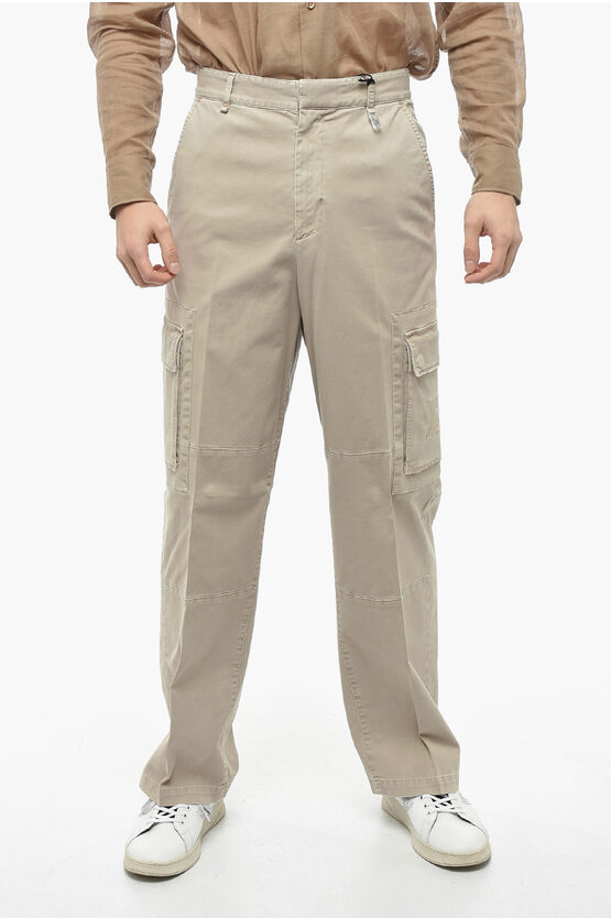 Fendi Stretch Cotton Nitrous Cargo Trousers In Neutral